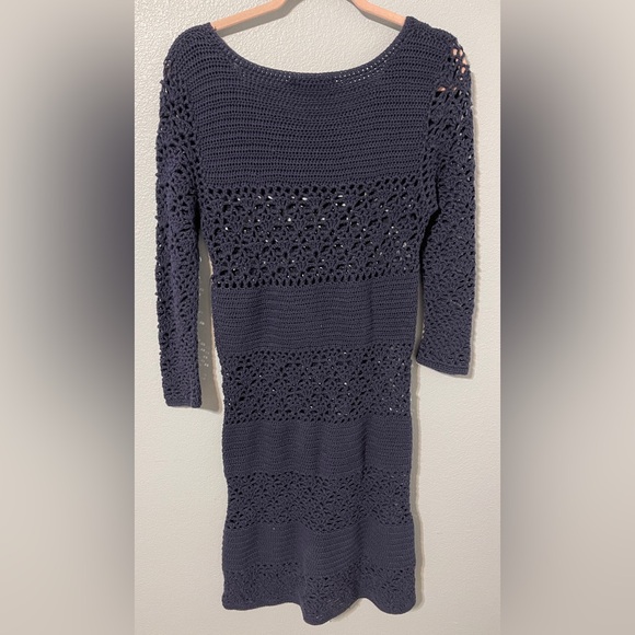 Boden Navy Crochet Knit Tunic Dress Open Knit Beach Cover Up Boho Resort Size 6R - Picture 5 of 9